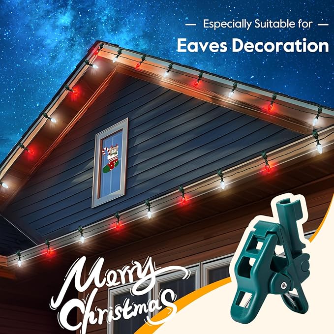 C9 LED Christmas Lights Outdoor with 50 Spring Clips, 50ft 50 LED Waterproof Strawberry String Lights, Commercial | Lumora