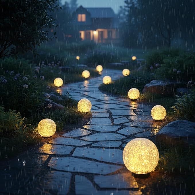 HOTEAGLE Solar Globe Lights Outdoor Waterproof-Large 2-Pack Solar Balls Lights for Outside Garden-Cracked Glass Ball Outdoor Solar Lights-Solar Orbs for Garden Patio & Lawn Backyard Decor