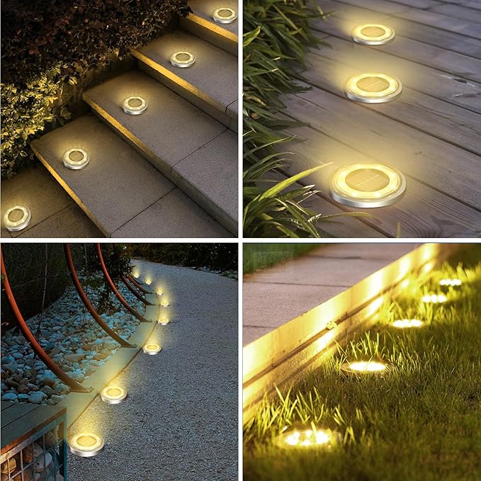 Solar Ground Lights, 18 Pack Flat Solar Light Outdoor Waterproof, Bright LED Solar Disc Lights, 3000K Warm White | Lumora