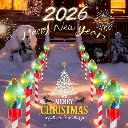 4pk Christmas Outdoor Solar Pathway Lights Waterproof Stakes Lights,Connectable Christmas Decor for Lawn, Yard, Sidewalk & Driveway (Multicolor)