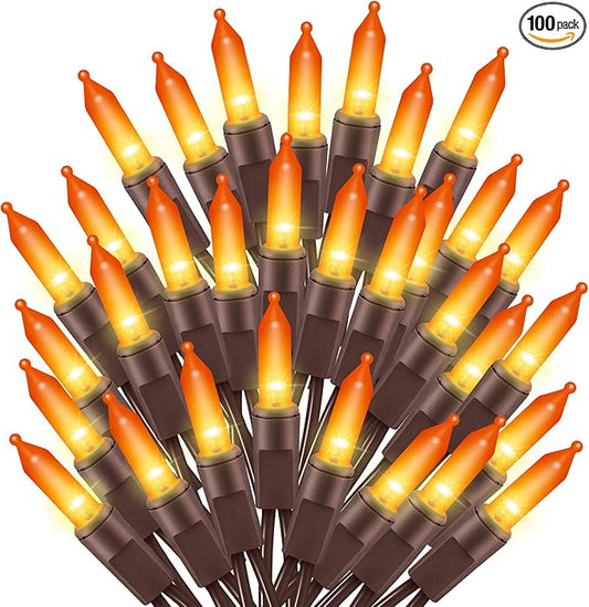 Ultra-Bright Connects End to End Orange Christmas Mini Lights 100L 19.6Ft UL Listed Incandescent Bulb String Light Set for Indoor and Outdoor Halloween Home Garden Party Holiday Tree Decor