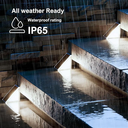 Grey Solar Step Light Outdoor Stair Lights, Deck Lights Outdoor Powered IP65 Waterproof, 6500K Cool White Solar Outdoor Step Light, Decor for Stair, Deck, Step,Porch and Outside Patio, 24 Pack