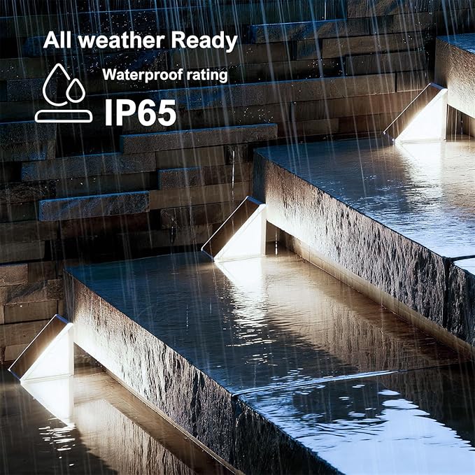 Grey Solar Step Light Outdoor Stair Lights, Deck Lights Outdoor Powered IP65 Waterproof, 6500K Cool White Solar Outdoor Step Light, Decor for Stair, Deck, Step,Porch and Outside Patio,6 Pack