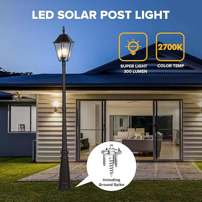LUTEC London 12513LE4-SL LED Post Solar Light Outdoor Vintage Street Lights for Lawn Patio Yard Pathway Garden | Lumora