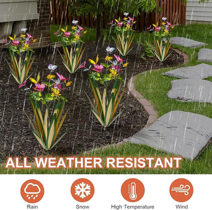 TOMBABY Garden Outdoor Butterfly Enlarge Thickened Wind Resistant Metal Agave Garden Art Metal Plant Country Sculpture Statue Decorations Ornaments Artificial Waterproof lieslight Green 3pcs