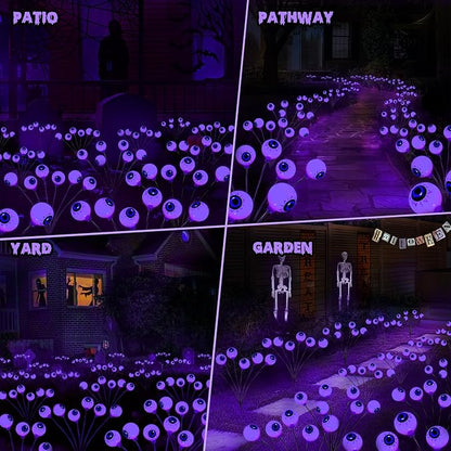 Brizled Purple Solar Halloween Lights, 2 Pack Total 12 LED Halloween Eyeball Lights, 2 Modes Outdoor Purple Swaying Firefly Light Waterproof Scary Pathway Lighting for Outside Garden Yard Lawn Path