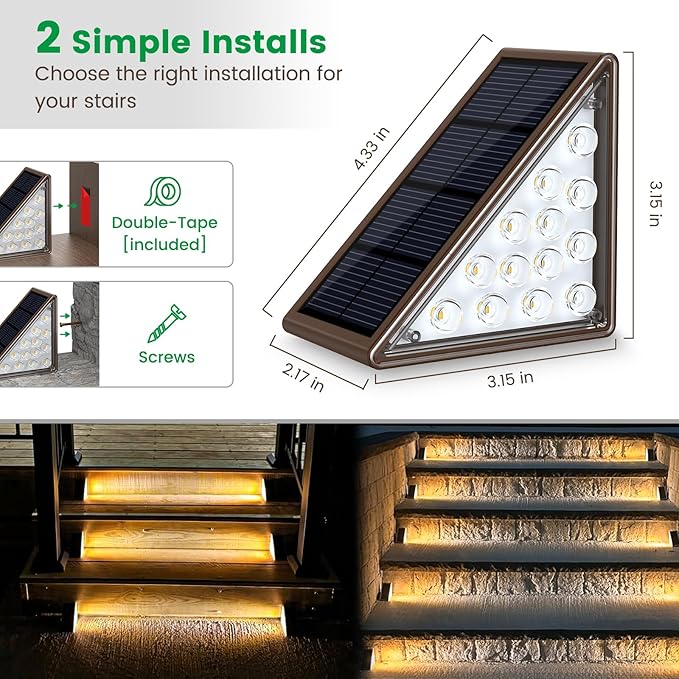 Solar Step Lights - 8 Pack Waterproof IP67, Outdoor Deck & Staircase Lights (Warm Brown) | Lumora