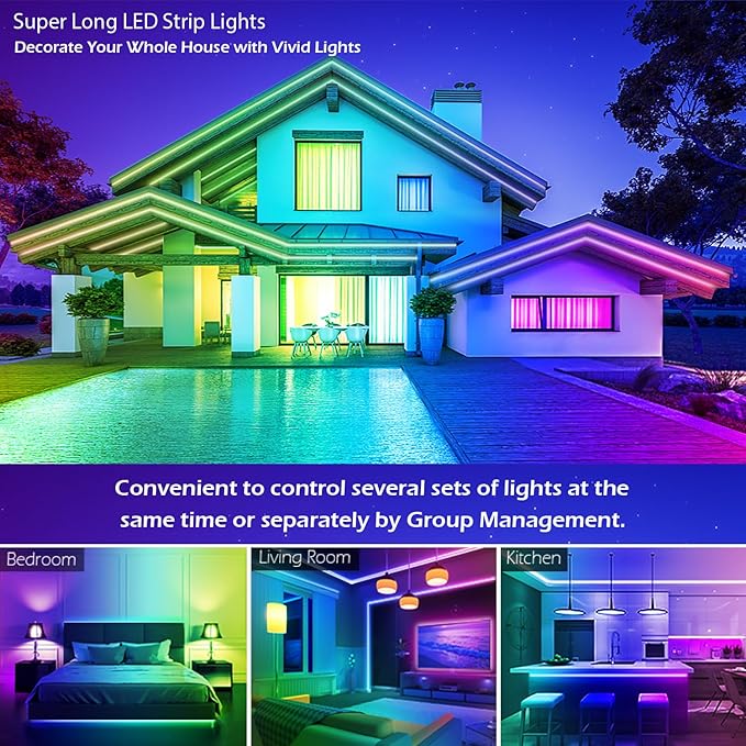 41FT Led Strip Lights,Long Smart Led Light Strips Music Sync 5050 RGB Color Changing Rope Lights,Bluetooth APP/IR | Lumora
