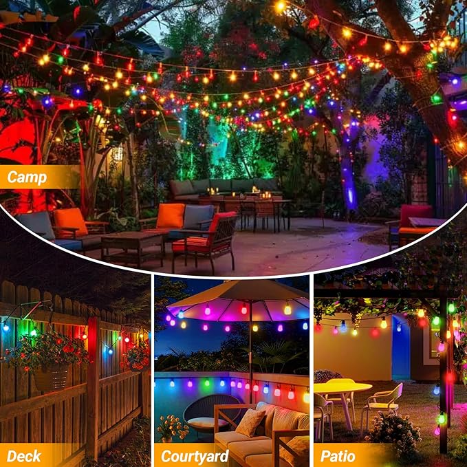 LAMPHOME Outdoor String Lights, 26FT Patio Lights with 12+1 ST38 LED Edison Bulbs (1 Spare), Connectable String | Lumora