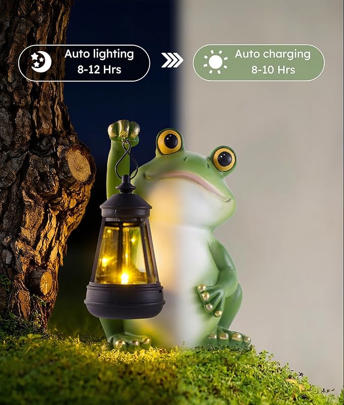 Solar Frog Garden Statue Light, Outdoor Waterproof Decorative Lantern Figurine, Cute Yard Art for Garden Patio Pond | Lumora