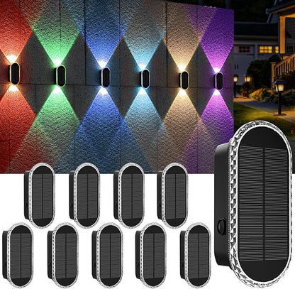 Solar Fence Lights Outdoor, Warm White & RGB 8 Modes Solar Wall Lights Outdoor Waterproof, Up&Down Dual-Head Outdoor Solar Lights for Yard House Fence Backyard Deck Garden Patio Porch, 10 PK