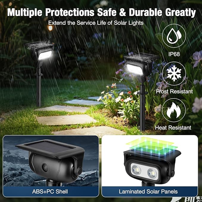 Solar Lights Outdoor, Motion Sensor Outdoor Solar Spotlights Waterproof, Outside Wall Lights, Outdoor Lights Solar Powered for Garden/Patio/Yard/Lawn/Backyard, Warm Yellow Light, 2 Packs