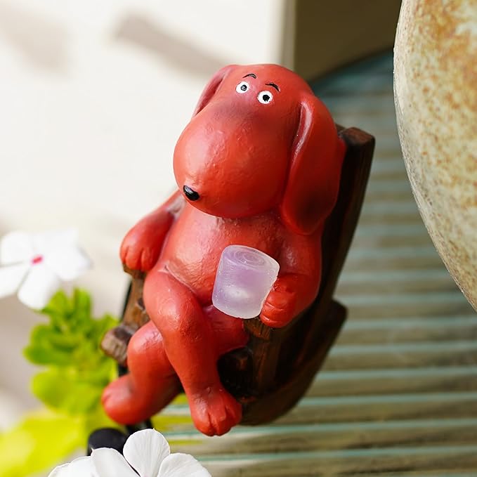 Dog Solar Statue Drinking Coffee Statue Decoration with Solar Light Figurine Ornament for Indoor Outdoor Home Patio Yard Lawn