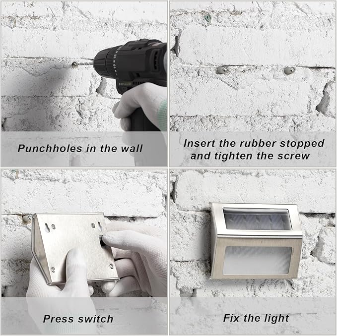 Treela 24 Packs Outdoor Fence Lights Solar Powered Deck Lights Waterproof Backyard Lighting Stainless Steel Lamp Stairs Fence Light Security Wall Lamps for Step Walkway Patio Garden Pathway (White)