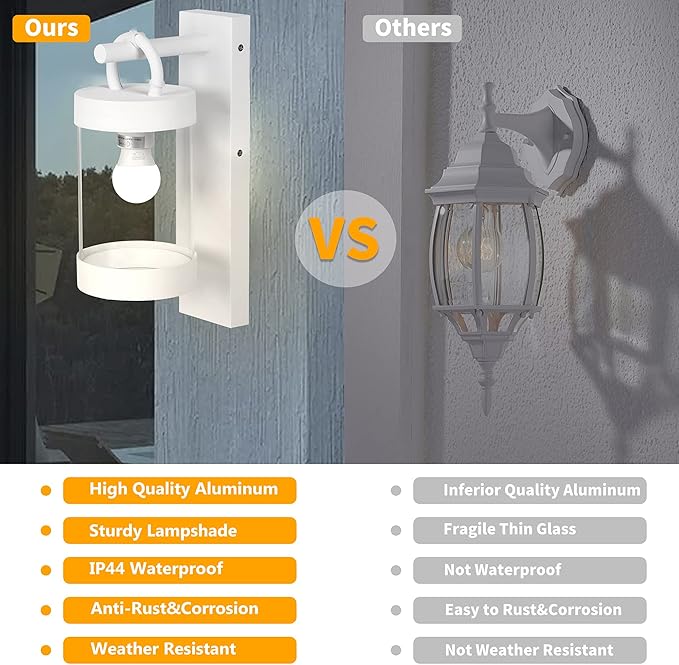 Outdoor Dusk to Dawn Wall Light Exterior Light Fixture Sconce Pure Aluminum Porch Lantern White E26 (Bulb Not | Lumora