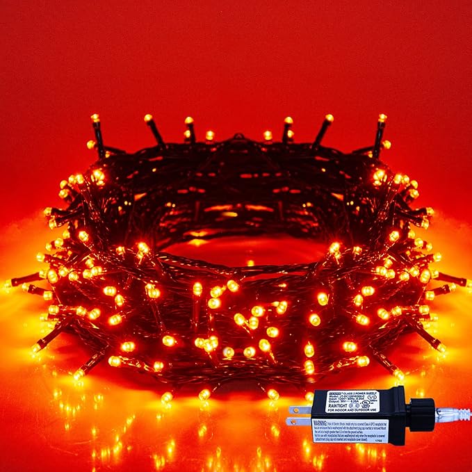 Halloween Indoor String Lights Orange - 220 LEDs 82ft/25m Memory Function 8 Modes End-to-End Plug in Outdoor Waterproof Fairy Twinkle Tree Fall Lights for Autumn/Thanksgiving Day/All Saints' Day/Yard