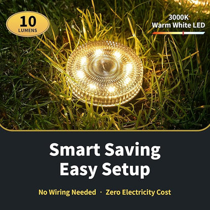 Glass Solar Ground Lights with Crystal Style, Modular-Design Waterproof In-Ground Light for Patio Pathway Lawn Yard Deck Walkway, Decorative Disk Lighting for Garden Bed, Warm White (2 Pack)
