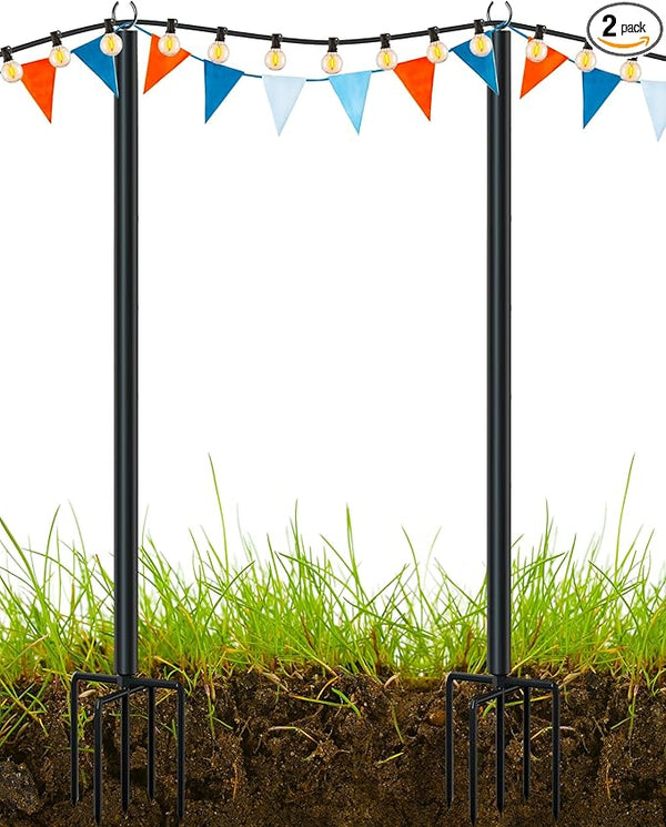 LAND·VOI Metal String Light Poles for Outside Hanging - Backyard, Garden, Patio, 2 Pack Lighting Stand with | Lumora