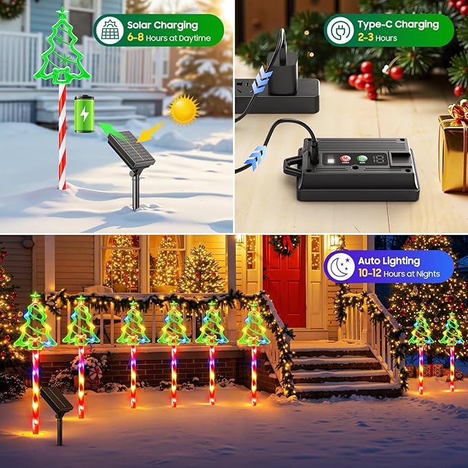 12 Pack Christmas Decorations Outdoor, Solar Christmas Tree Lights with 156 Bright LED and 10 Lighting Modes, 7 | Lumora