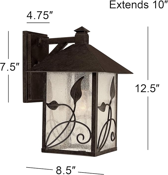 Franklin Iron Works French Garden Rustic Country Cottage Natural Outdoor Wall Light Bronze Brown Hardwired 8 1/2" Wide Fixture Clear Seedy Glass Shade for Bedroom Bathroom Bedside Living Room Home