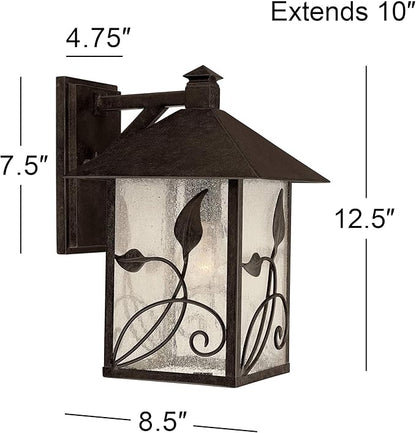 Franklin Iron Works French Garden Rustic Country Cottage Natural Outdoor Wall Light Bronze Brown Hardwired 8 1/2" Wide Fixture Clear Seedy Glass Shade for Bedroom Bathroom Bedside Living Room Home