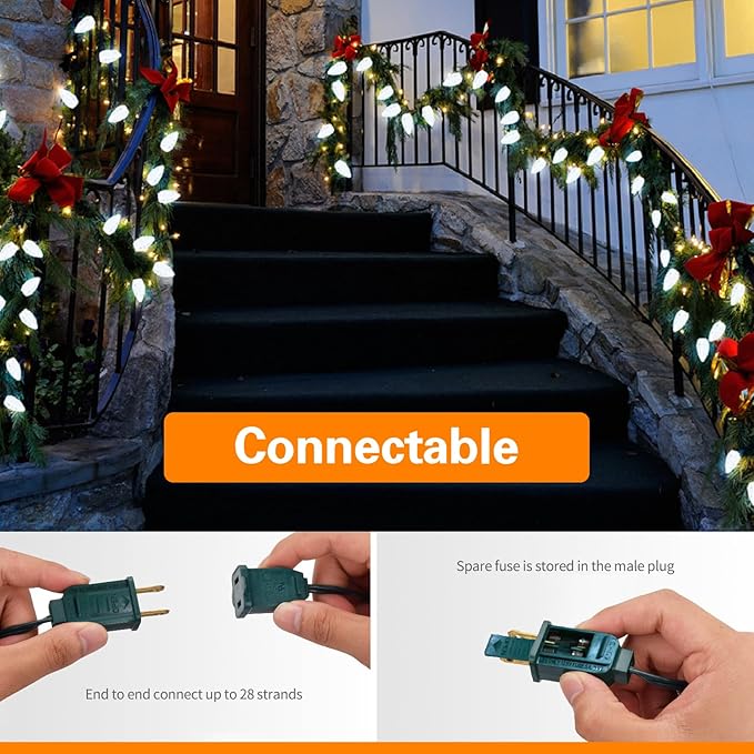 25FT C7 Christmas Lights Outdoor, Bright SMD LED String Lights with 25 7000K Cool White Bulbs for Roof, Fence | Lumora