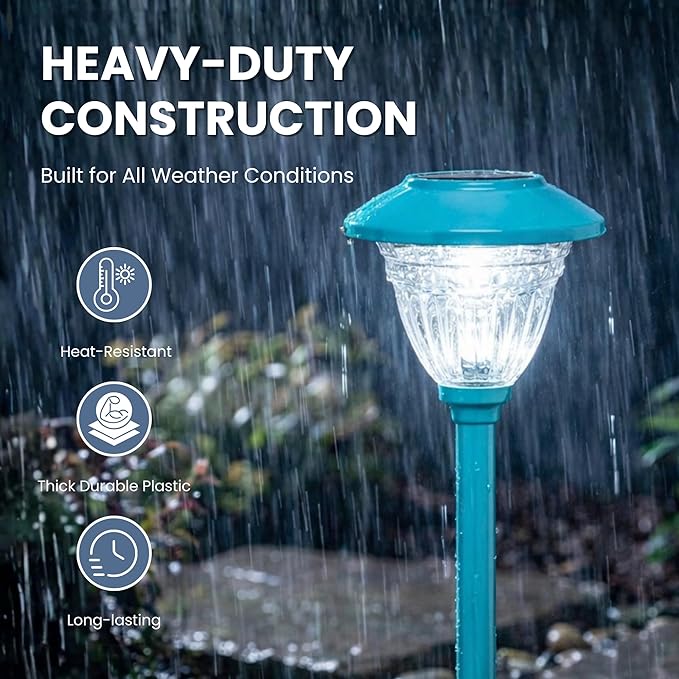 Energizer Solar Outdoor Garden Lights - 10 Pack LED Driveway Solar Lights with 10 Lumen Output & Patterned Glass & Metal Finish, IP65 Waterproof & Easy to Install Garden Lights for Outside - Turquoise
