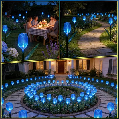 6PACKS Garden Gifts for Mother Day Decorations - Cute Artificial Tulip Blue Flower with Outdoor Path Lights Waterproof,Auto-On/Off,Bright Flower Solar Stake Light for Yard,Porch,Spring Decor