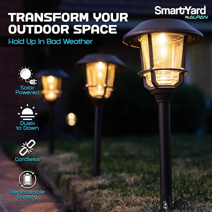 Solar Pathway Lights 4 Pack – 12 Lumens LED, Warm White, Weather-Resistant, Durable Stainless Steel & Aluminum, Outdoor Solar Garden, Yard, Walkway Lighting, Easy Stake Installation