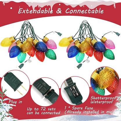 SUNSGNE Jumbo Christmas Hanging String Lights 16FT Large Xmas Lights with 10 Count 5'' LED Giant Multicolor Bulbs, C7 Big Bulb Vintage Christmas Light for Indoor Outdoor Roof Yard Decor, Green Wire