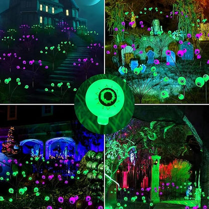 Halloween Decorations Outdoor Solar Eyeball Lights 4 Pack 32 LED 8 Modes Waterproof Scary Spooky Eyeballs Light Purple and Green Solar Garden Lights for Yard Party Halloween Decor (Green & Purple)