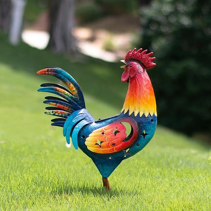 Natelf Solar Rooster Statue, Outdoor Metal Rooster Decor with Solar Light, Hand-Painted Weatherproof Garden Art for Yard, Patio - Unique Gift