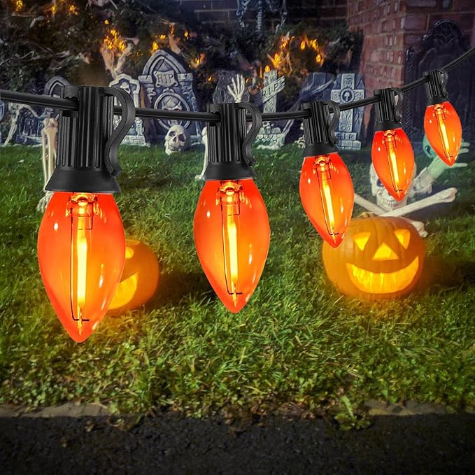 C7 Orange Halloween Lights Outdoor, 25FT LED String Lights with 25 Bulbs, Waterproof Fall Thanksgiving Decor for | Lumora