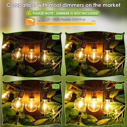 Mlambert 100Ft LED Outdoor String Lights, Dimmable G40 Globe Patio Lights with 50+3 Waterproof Shatterproof Bulbs for Backyard Porch-Brown Cord 1 Pack