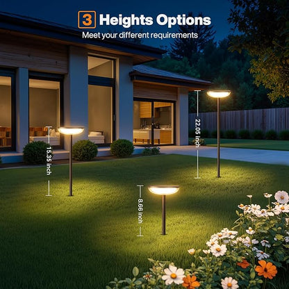 Tall Solar Pathway Lights Outdoor, 2 Pack Solar Garden Lights Outdoor Waterproof Bright Up to 12 Hrs, Round Garden Light for Yard Flower Bed Patio Path Walkway Driveway Outside Decor