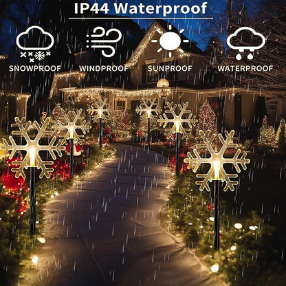 Solar Christmas Pathway Lights, 5 Pack Snowflake Decor Outdoor Waterproof Stake Lights for Garden, Lawn, Patio, Wedding Party