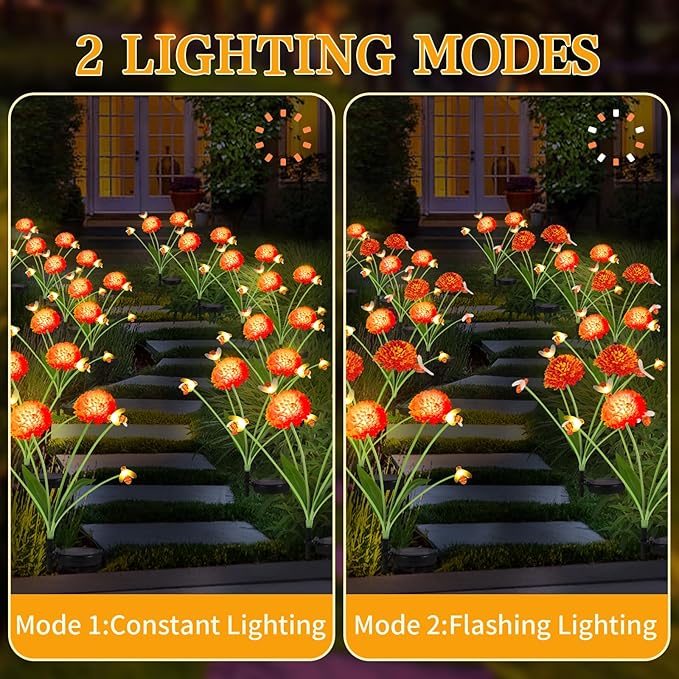 Solar Garden Lights Outdoor, 4 Pack Solar Flowers Lights with Bee, Waterproof Outdoor Solar Swaying Flowers Lights for Garden Yard, Patio, Pathway, Wedding, Festival Decor, Gift for Women/Mom