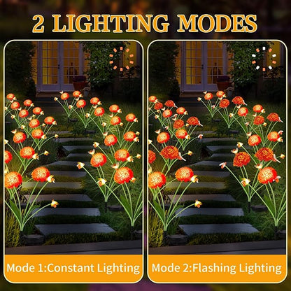 Solar Garden Lights Outdoor, 4 Pack Solar Flowers Lights with Bee, Waterproof Outdoor Solar Swaying Flowers Lights for Garden Yard, Patio, Pathway, Wedding, Festival Decor, Gift for Women/Mom