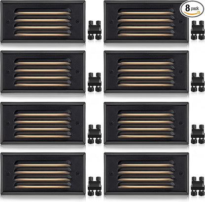 SUNVIE Low Voltage Step Lights 5W LED Step Lights Outdoor 3000k Low Voltage Deck Light with Horizontal Louver Faceplate Deck Stair Light for Stairs Fence Post Fastlock2 Connectors Included, 8 Pack
