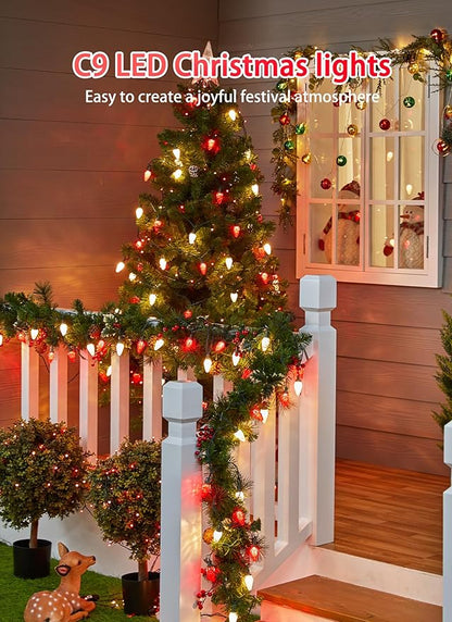 C9 Christmas Lights Outdoor Waterproof, 114 Feet 150 LED C9 String Lights with Timer & 8 Light Mode, Connectable Christmas Tree Lights for Indoor Outside Roofline Patio Decoration, Red & Warm White