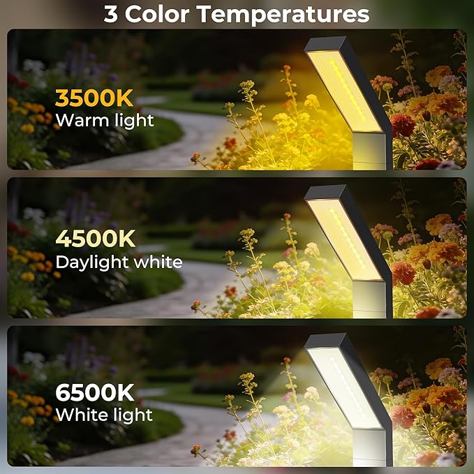 Solar Pathway Lights Outdoor 6Pack, 3 Color in 1 Auto On/Off Walkway Lights, 2 Heights, 12H Lasting, IP65 Waterproof Solar Powered Landscape Lighting for Garden, Yard, Driveway.