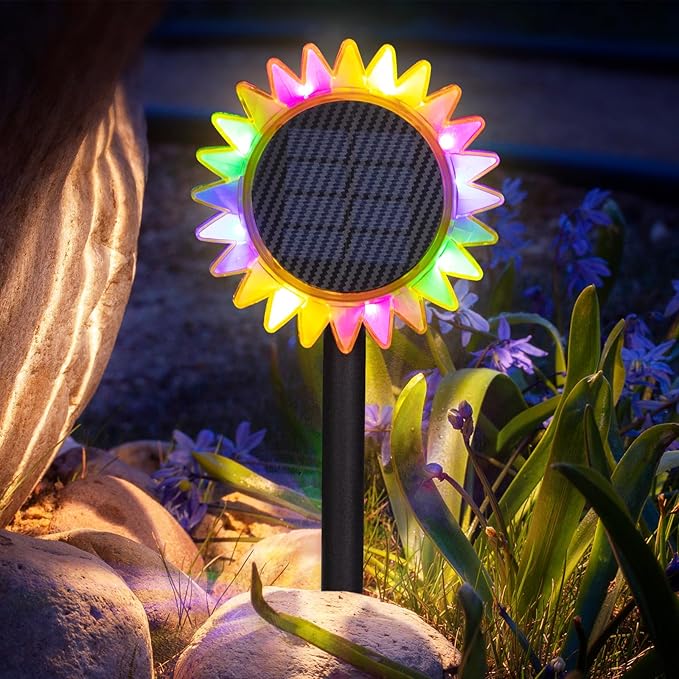 HUYIENO Solar Lights Outdoor Garden Decor Sunflower Waterproof Pathway Fence Lighting Ground/Wall Mounting 2 in 1 for Garden,Patio,Yard Decoration