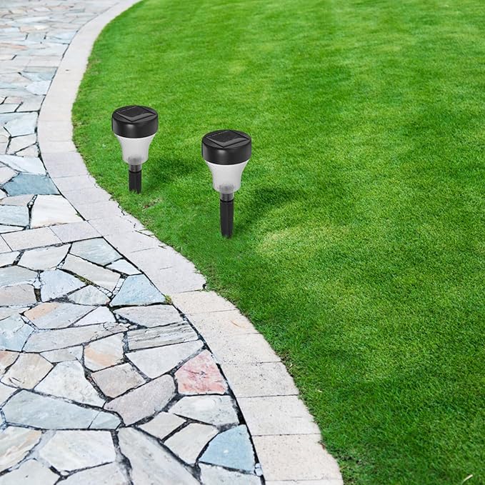 VOSAREA 2pcs Waterproof Solar Garden Lights Outdoor LED Solar Lawn Pathway Lights with Stake for Patio Yard Walkway Landscape Lighting