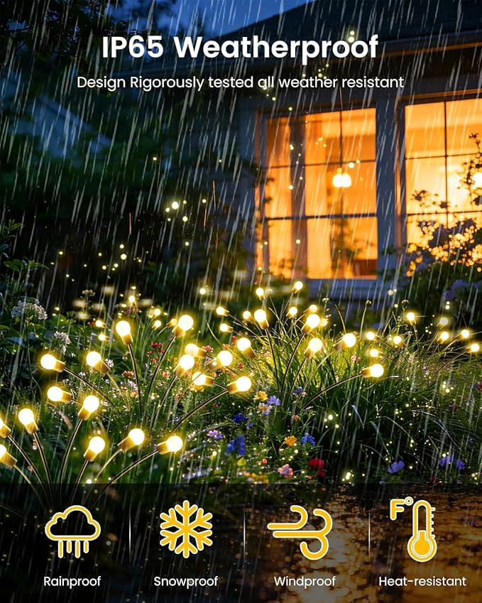 OZS 10 Pack Total 80 LED Solar Garden Lights Fairy Outdoor - Solar Firefly Lights Outdoor, Sway by Wind, Waterproof for Garden Patio Pathway Fairy Decoration (Warm White)