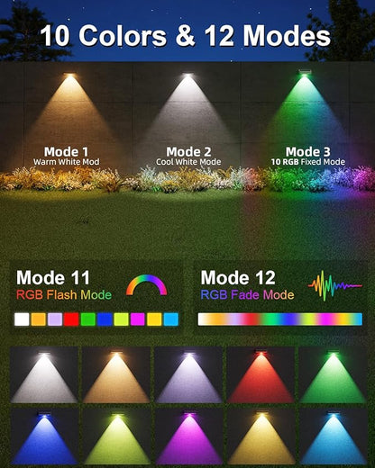 Solar Fence Lights Outdoor, 12 Pack, 50LM Ultra Bright, 3 Color Temperatures & RGB, IP65 Waterproof, Dusk-to-Dawn Solar Powered Fence Lights for Patio, Railing, Pool, Porch, Backyard(Black)