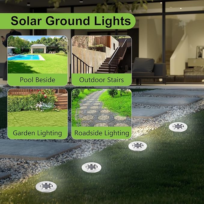 Solar Lights - 8 Pack Outdoor Waterproof, Solar Powered Deck & Landscape Lights for Outside Patio, Pathway, Yard, Lawn, Driveway, Deck, Step, Walkway (Cold)
