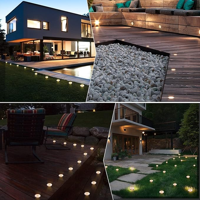 Pozzolanas 12 Pack Solar Ground Lights - 8 LED, Warm White, In-Ground Landscape Lights for Pathway, Yard, Walkway | Lumora