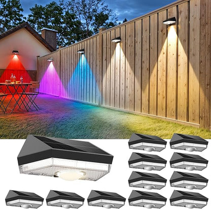 Solar Fence Lights,Warm White & Cool White & RGB 7Colors ＆ Color Changing Mode IP65 Waterproof Solar Lights Outdoor, Solar Deck Lights for Outside/Patio/Backyard/Wall/Pool/Fence/Railing/Step(12Pack)