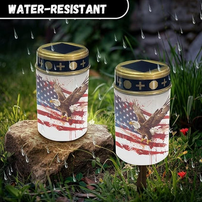 America Flag Eagle Print Solar Grave Light Patriotic Solar Light Outdoor Landscape Path Light Waterproof Solar Garden Light Home Decor