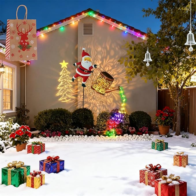 Christmas Santa Solar Kettle Lights,Garden Lawn Decorative Lights,IP65 Waterproof Outdoor Lantern Decoration for Pathway Patio (Seven Colors)